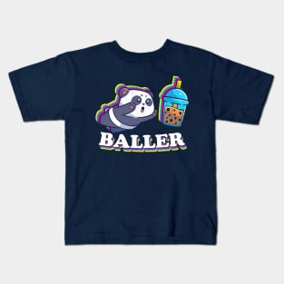 Baller Bubble Tea Funny Boba Tea Kawaii Panda Kids T-Shirt